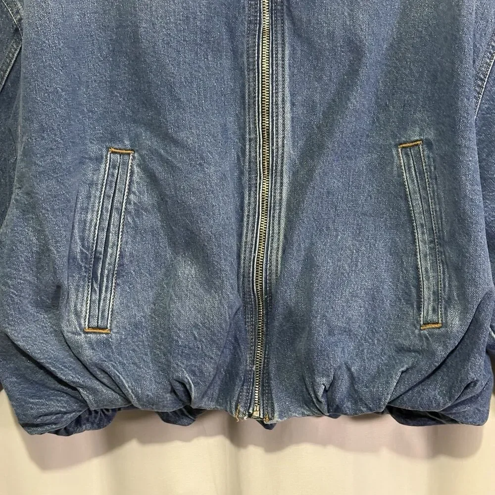 Maje Women’s Denim Bubble Hem Jacket Size 2 (US M) Blue Jean Zip Up NWT